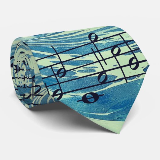 Blue Sea Wave And Music Notes Stropdas (Opgerold)