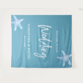 Blue Sea Wedding Welcome Sign Backdrop Wandkleed (Voorkant (horizontaal))