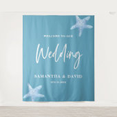 Blue Sea Wedding Welcome Sign Backdrop Wandkleed (Voorkant)