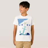 Blue Sea with Fish and Stars lively Design T-shirt (Voorkant volledig)