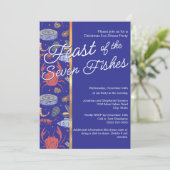 Blue Seafood Feest van de 7 Vissen Kerstfeest Kaart (Staand voorkant)