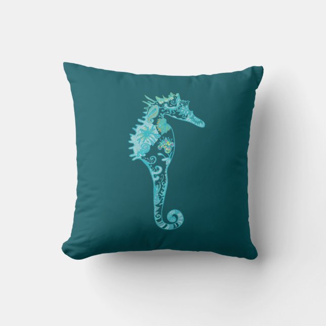 Blue Seahorse Blue Cushion Kussen (Voorkant)