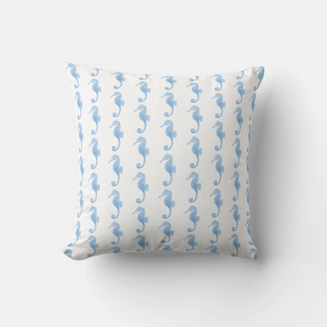 Blue Seahorse Coastal Pattern  Kussen (Voorkant)