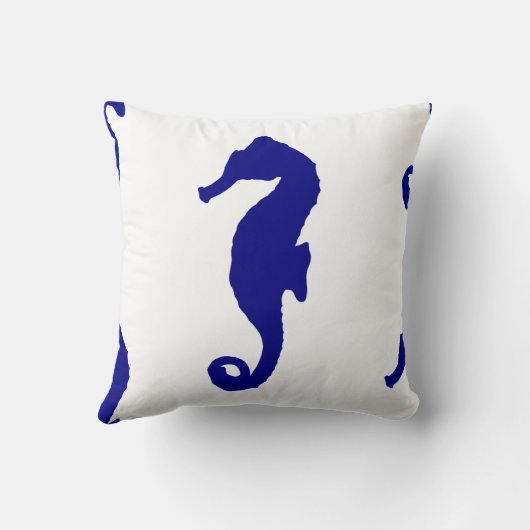 Blue Seahorse Coastal Pattern Kussen (Achterkant)