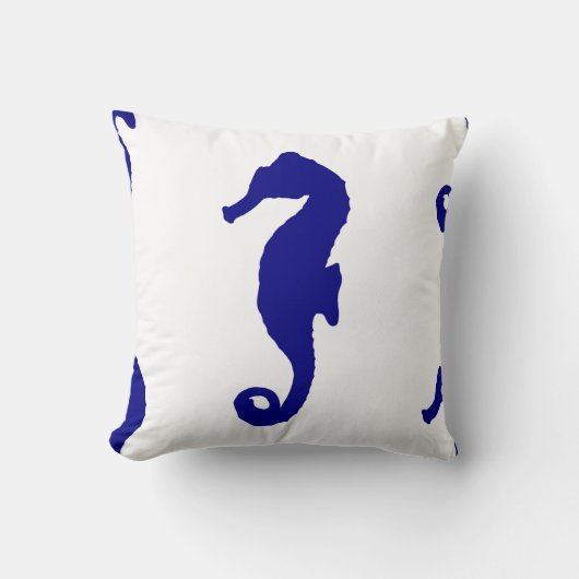 Blue Seahorse Coastal Pattern Kussen (Voorkant)