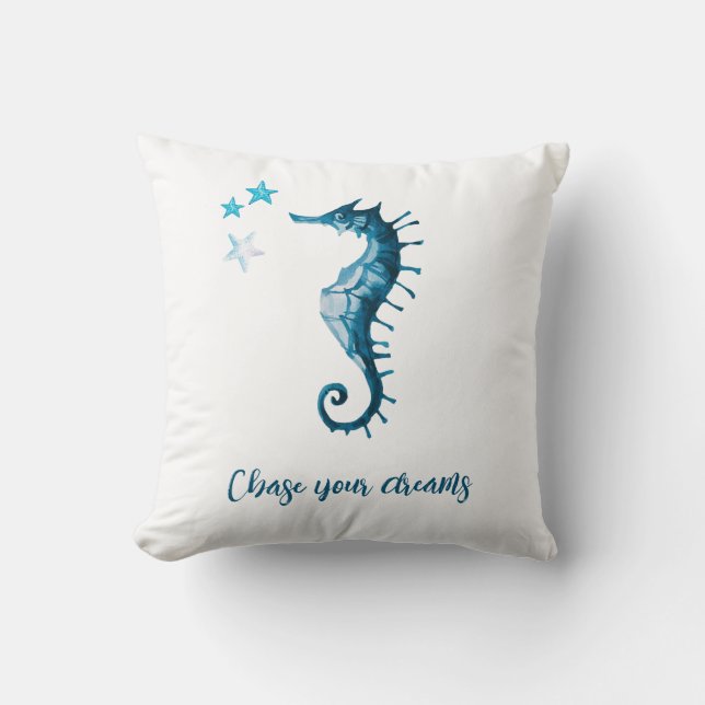 Blue Seahorse Inspirerend Quote over dromen Kussen (Voorkant)