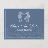 Blue Seahorse Monogram Save the Date Briefkaarten (Voorkant)