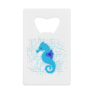 Blue Seahorse on Distress Background Creditkaart Flessenopener