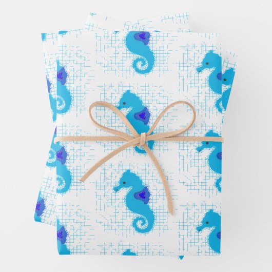 Blue Seahorse on Distress Background Inpakpapier Vel (In situ)