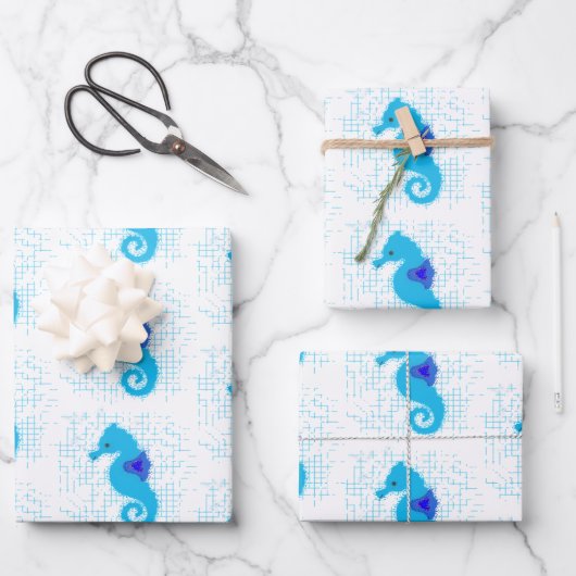 Blue Seahorse on Distress Background Inpakpapier Vel (Voorkant)