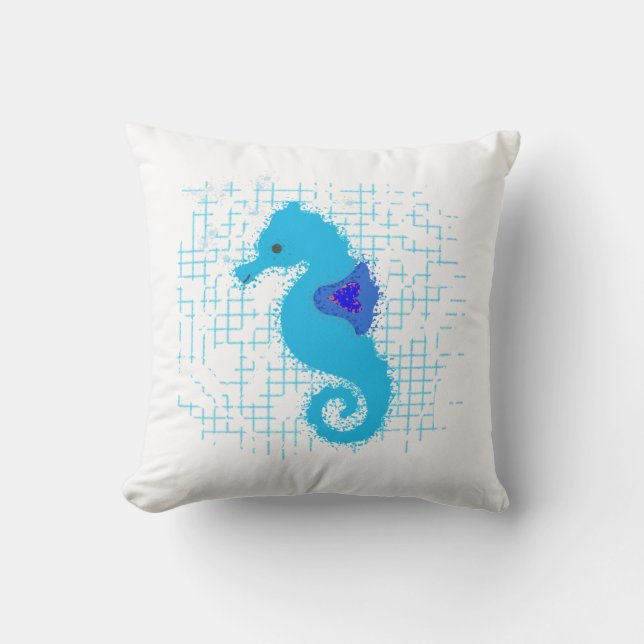 Blue Seahorse on Distress Background Kussen (Voorkant)
