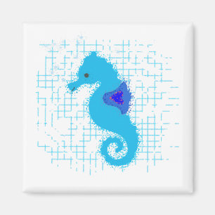 Blue Seahorse on Distress Background Magneet