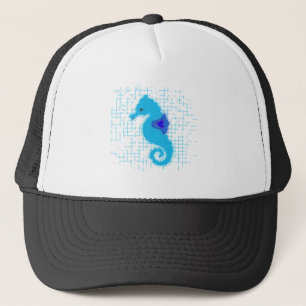 Blue Seahorse on Distress Background Trucker Pet