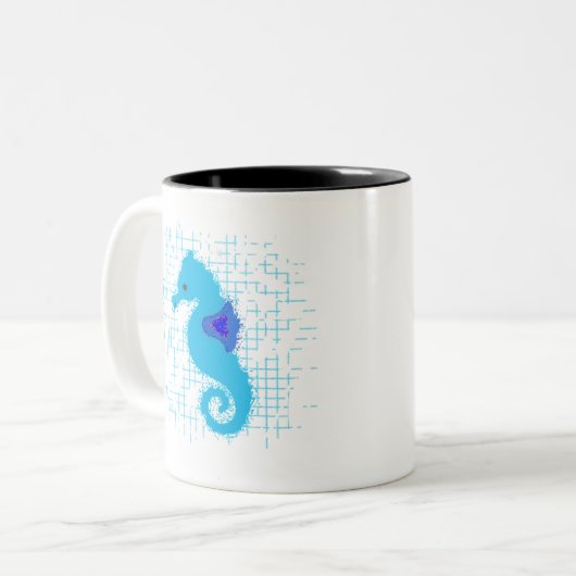Blue Seahorse on Distress Background Tweekleurige Koffiemok (Voorkant links)