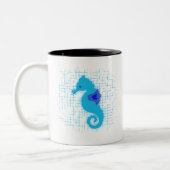 Blue Seahorse on Distress Background Tweekleurige Koffiemok (Links)
