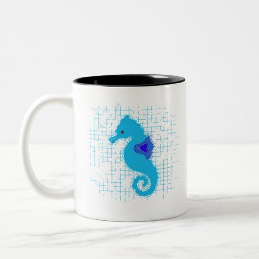 Blue Seahorse on Distress Background Tweekleurige Koffiemok (Links)