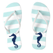 Blue Seahorse on Mint Stripes Teenslippers (Voetbed)