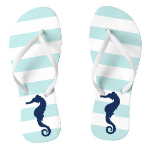 Blue Seahorse on Mint Stripes Teenslippers
