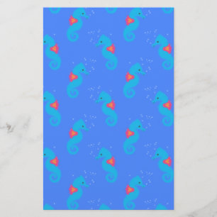 Blue Seahorse Pattern Briefpapier