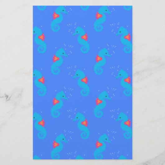 Blue Seahorse Pattern Briefpapier (Voorkant)