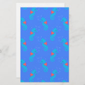 Blue Seahorse Pattern Briefpapier (Voorkant / Achterkant)