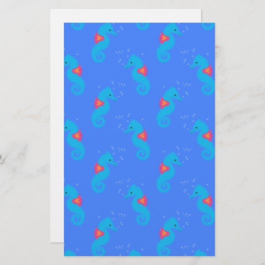 Blue Seahorse Pattern Briefpapier (Voorkant / Achterkant)
