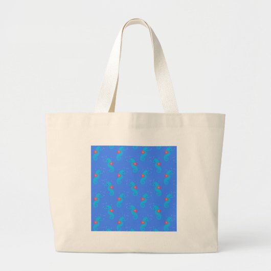 Blue Seahorse Pattern Grote Tote Bag (Voorkant)
