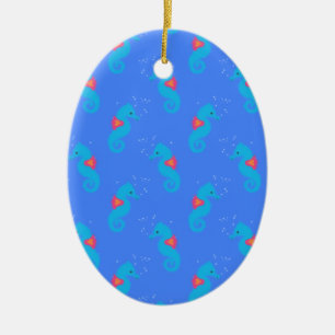 Blue Seahorse Pattern Keramisch Ornament