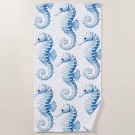 Blue Seahorse Pattern Strandlaken (Voorkant)