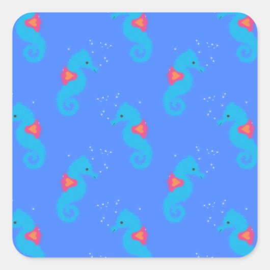 Blue Seahorse Pattern Vierkante Sticker (Voorkant)