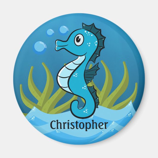 Blue Seahorse Personalized Magneet (Voorkant)