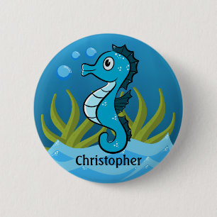 Blue Seahorse Personalized Ronde Button 5,7 Cm