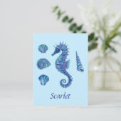 Blue Seahorse & Seashells Briefkaart (Staand voorkant)