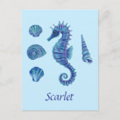  Blue Seahorse & Seashells Briefkaart (Voorkant)
