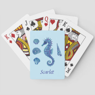 Blue Seahorse & Seashells Pokerkaarten