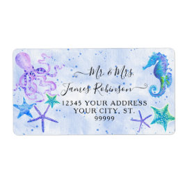 Blue Seahorse Starfish Octopus Seaside Baby Shower Etiket