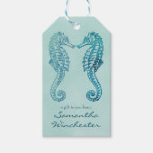 Blue Seahorse Waterverf Cadeaulabel (Voorkant)