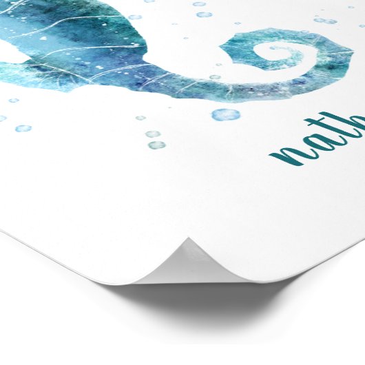 Blue Seahorse Waterverf Nautical Named Poster (Hoek)