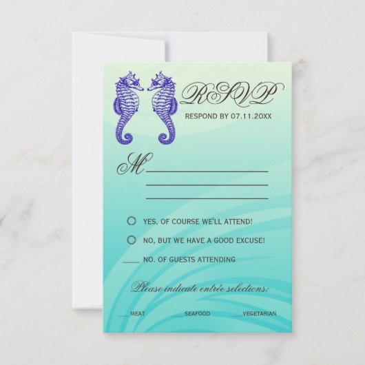Blue Seahorse Wedding RSVP-kaarten RSVP Kaartje (Voorkant)