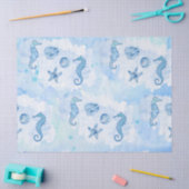 Blue Seahorse Zeesterren Schelpen Waterverf Wash Tissuepapier (Craft)