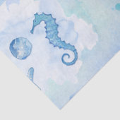 Blue Seahorse Zeesterren Schelpen Waterverf Wash Tissuepapier (Detail)