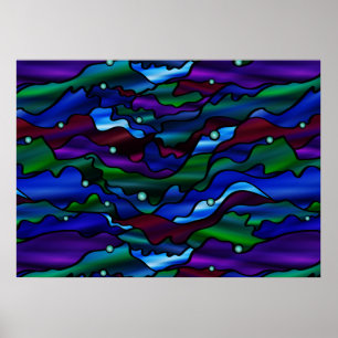 Blue Seascape Glas in lood Abstract Poster