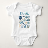 Blue Seashell Baby Bodysuit | Custom Name (Voorkant)