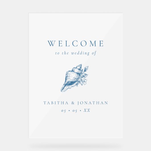 Blue Seashell Beach bruiloft welkom Acryl Bord (Voorkant)