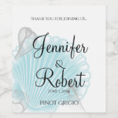 Blue Seashell Beach Bruiloft Wijn Label Etiket (Enkel label)