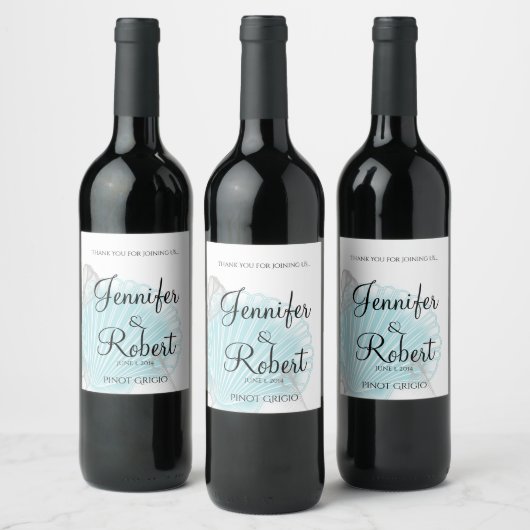 Blue Seashell Beach Bruiloft Wijn Label Wijn Etiket (Flessen)