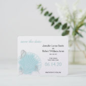 Blue Seashell Beach Weddenschap Save the Date (Staand voorkant)