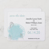 Blue Seashell Beach Weddenschap Save the Date (Voorkant / Achterkant)