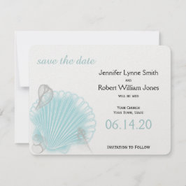 Blue Seashell Beach Weddenschap Save the Date