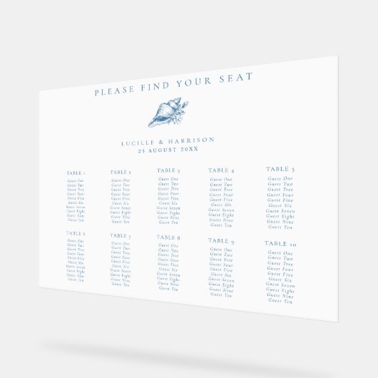 Blue Seashell Beach Wedding 10 Tafels Zitplan Acryl Bord (Hoek)